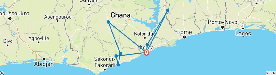 Map of 10 Day Ghana Adventure and Culture Experience