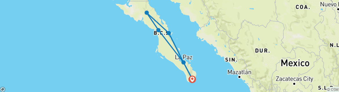 Map of Baja California Whales and Desert 11 Days - Winter