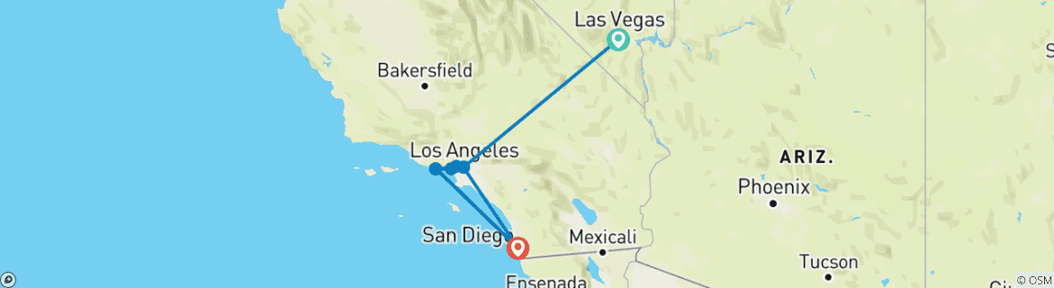 Carte du circuit Roadtrip aux États-Unis : Cruisin' from the Strip to the Shore (9 destinations)