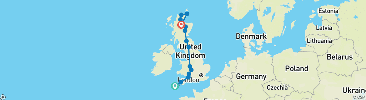 Map of 2025 Expedition: Bike Across Britain: Land's End to John O'Groats