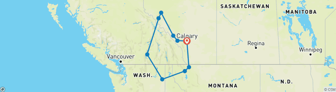 Carte du circuit Glaciers et parcs nationaux d'Amérique du Nord (12 jours)