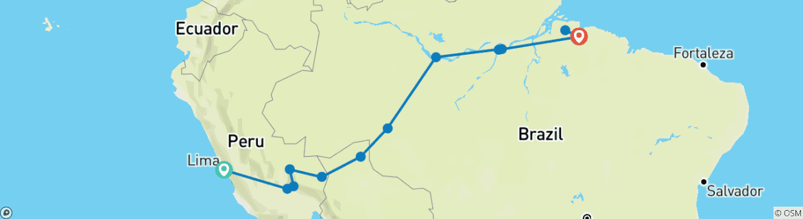 Map of Mythos Amazonas: Peru, Bolivien und Brasilien Abenteuer