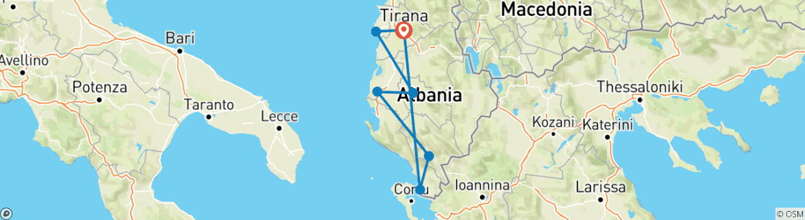 Image of a map showing the route of the tour