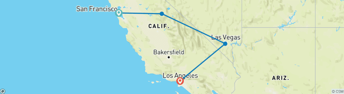 Map of Wild West 4D/3N (from San Francisco)