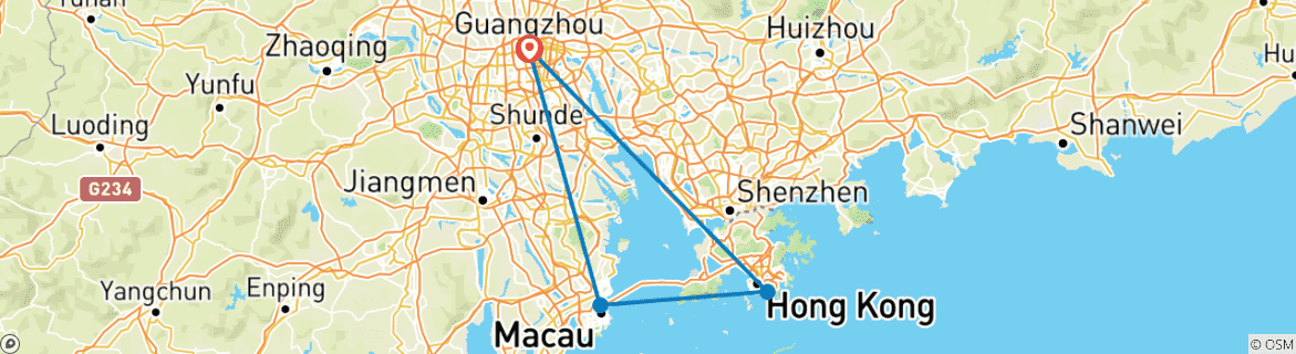 Map of 7 Days China Guangdong Macao Hong Kong Greater Bay Area Tour (private guide & driver）