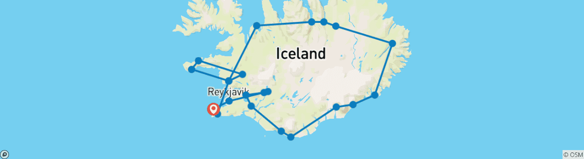 Mapa de Circuito Privado de 11 Días por la Ruta del Ring de Islandia (Verano)