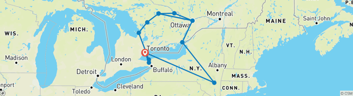 Carte du circuit Eastern Canada (18 nuits)