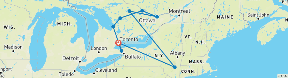 Carte du circuit Eastern Canada (12 nuits)