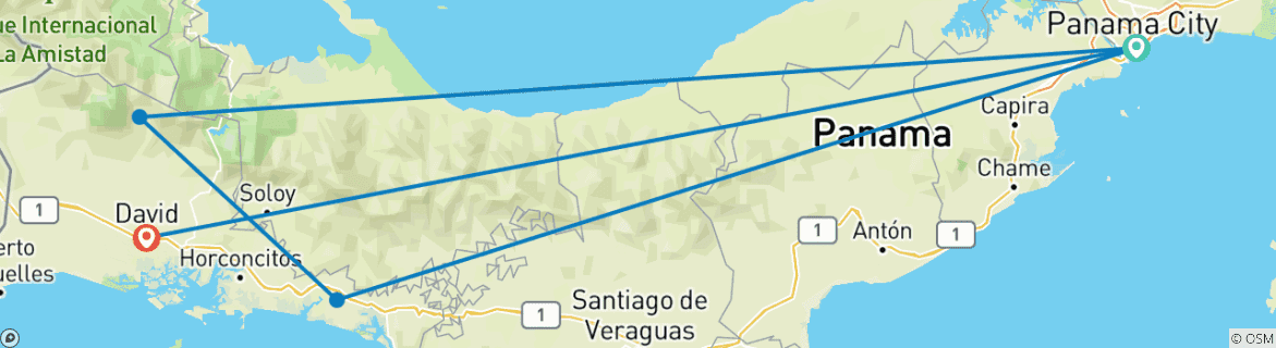 Carte du circuit Panama par vos propres moyens - Dépose à David et vol retour pour Panama City