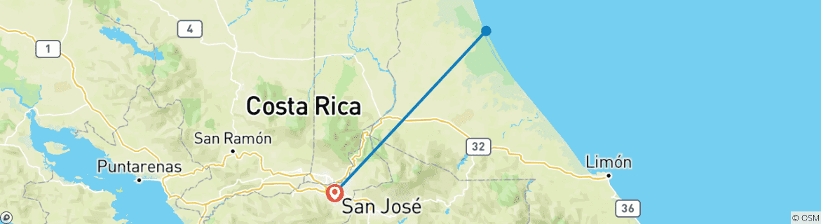 Carte du circuit Expérience de la jungle de Tortuguero