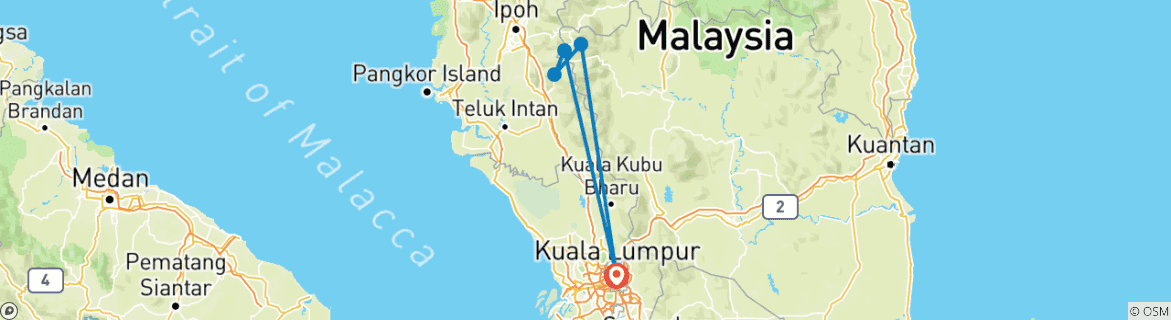 Map of Cameron Highlands nature experience (deluxe option, from/to Kuala Lumpur)