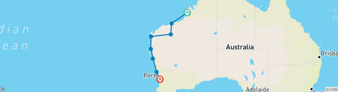 Map of West Coast on your own (Broome-Perth, 11 nights)