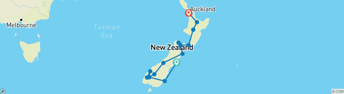 Map of Discover New Zealand (Christchurch - Auckland)