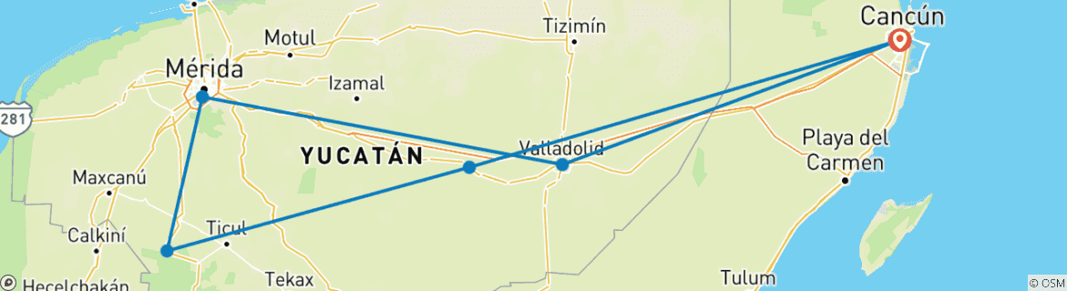 Map of Discover Yucatan individual self-drive