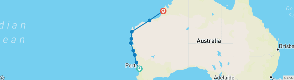 Map of West Coast on your own (Perth - Broome, 11 nights)