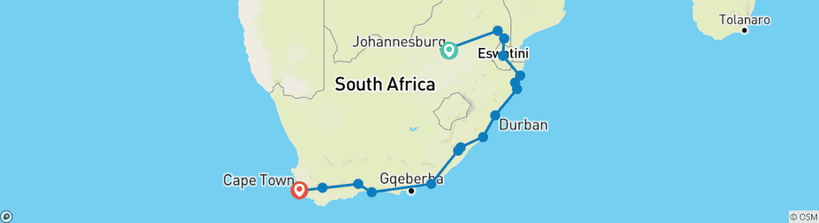 Kaart van Het beste van Zuid-Afrika (roadtrip)