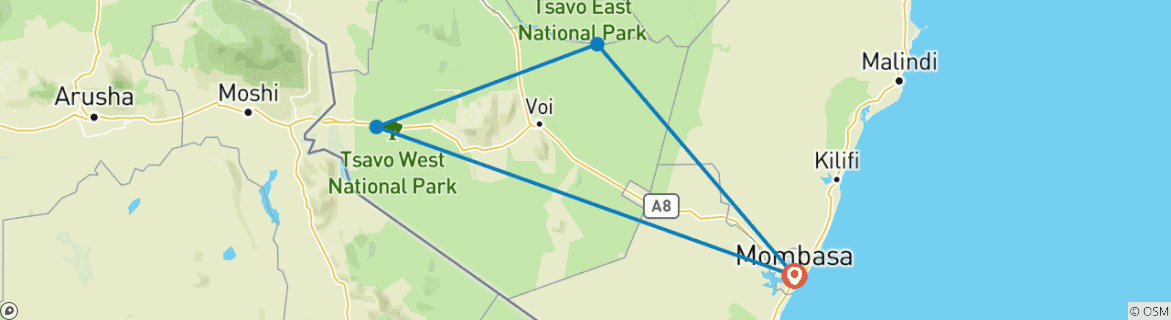 Mapa de Aventura en Tsavo (excursión privada)