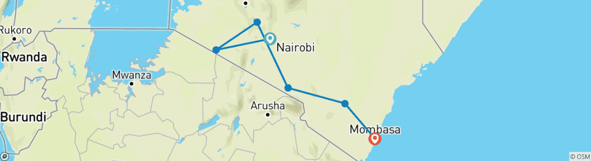 Karte von Abenteuer Kenia (ab Nairobi/bis Mombasa)