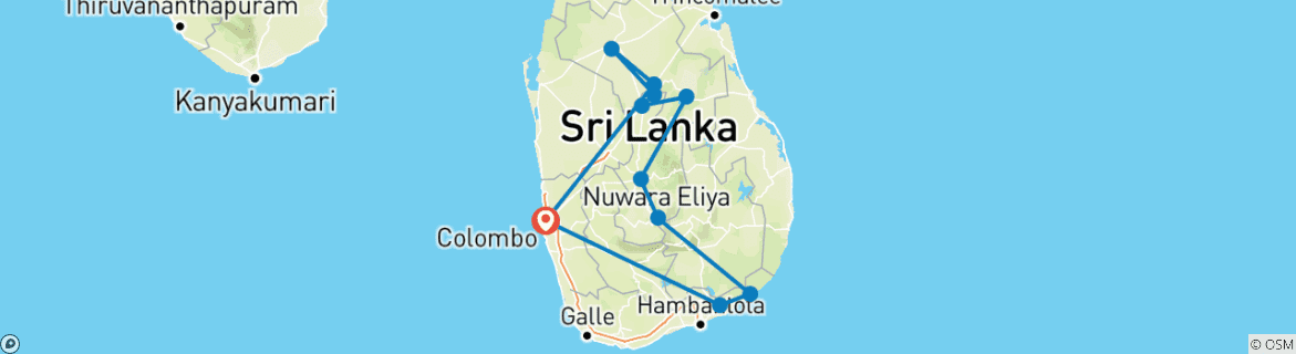 Map of Sri Lanka Classic (private tour)