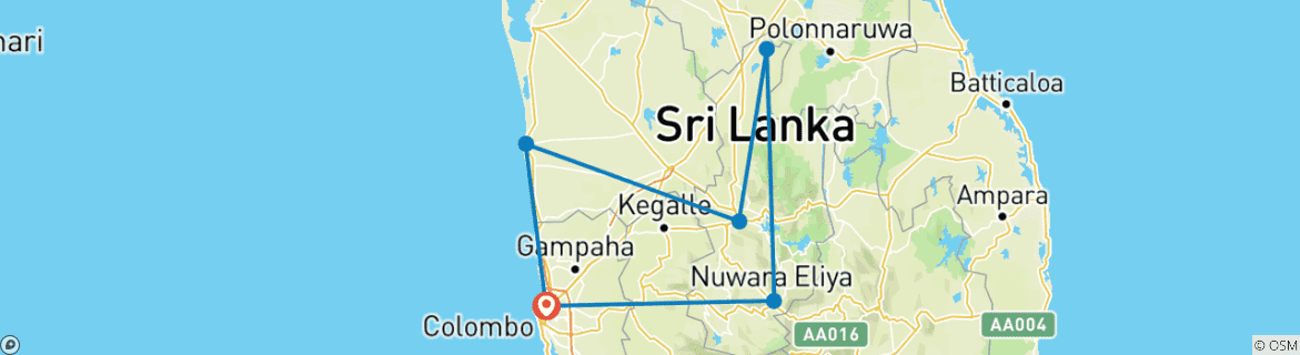 Kaart van Sri Lanka compact (groepsreis)