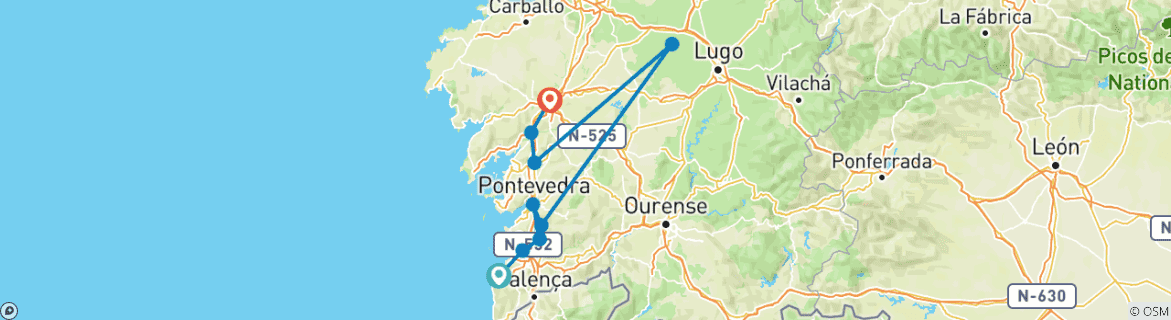 Map of Hiking on the Way of St. James - The Portuguese route along the coast