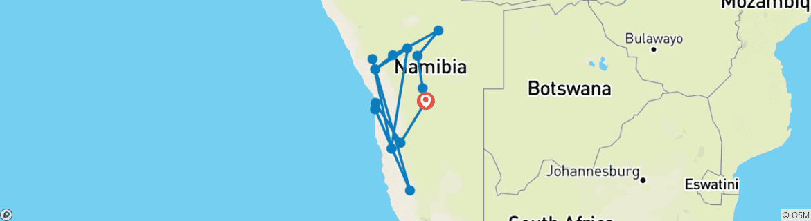 Karte von Namibia zum Verweilen Nordwarts