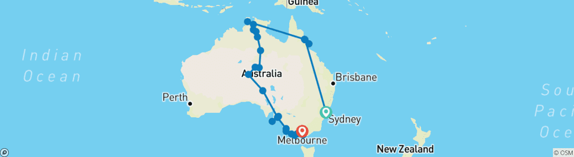 Image of a map showing the route of the tour