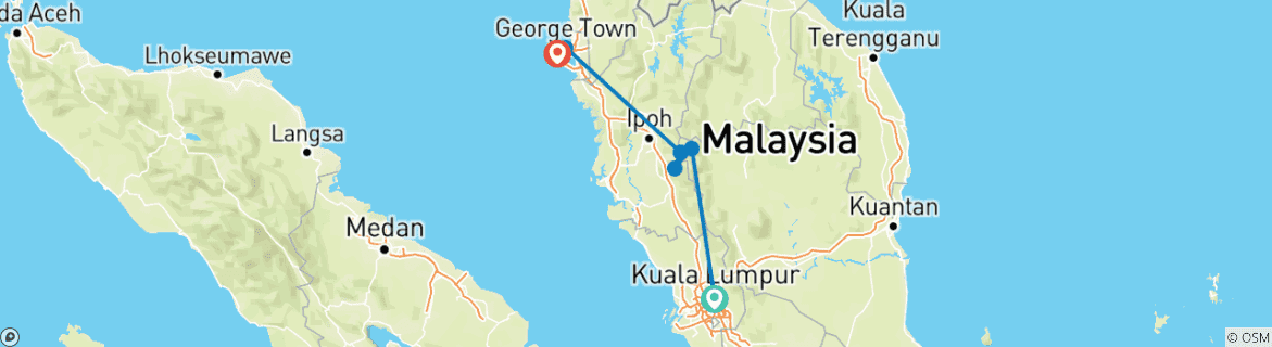 Map of Cameron Highlands nature experience (deluxe option, from Kuala Lumpur/to Penang)