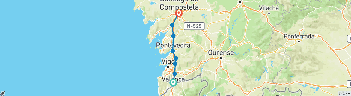 Map of Hiking on the Way of St. James - The Portuguese route