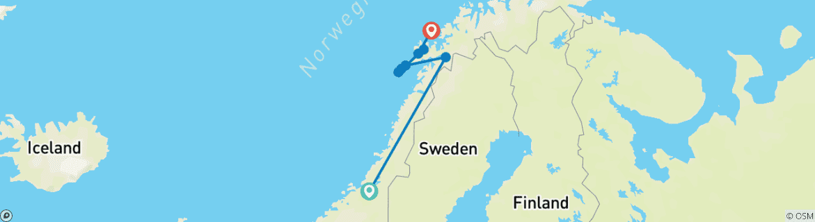 Mapa de Laponia, Lofoten y Cabo Norte (desde Tromso)