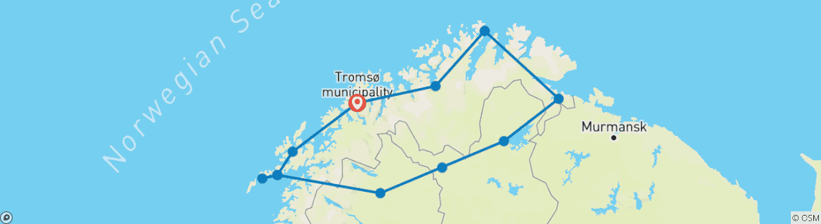 Carte du circuit Laponie, Lofoten et Cap Nord (au départ de Tromso)