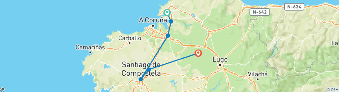 Map of Hiking on the Way of St. James - the English route