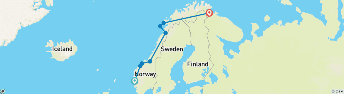 Map of Havila Voyages Bergen-Kirkenes (including Rørvik)