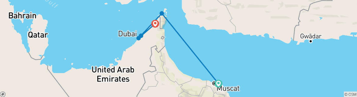 Karte von Geheimnisvolles Musandam ab Muscat/bis Dubai