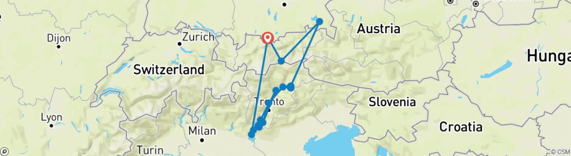 Mapa de Cruzar los Alpes de Garmisch al Lago de Garda