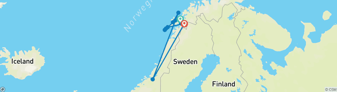 Mapa de Laponia, Lofoten, Cabo Norte (desde Evenes)