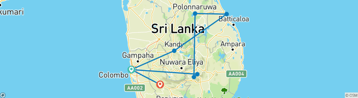 Kaart van Sri Lanka Allround (privérondreis)