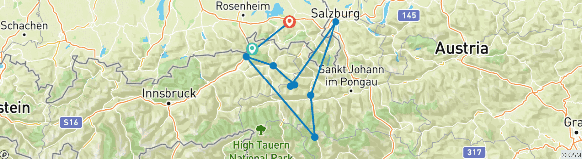 Map of Crossing the Alps from the Wilder Kaiser to the Grossglockner