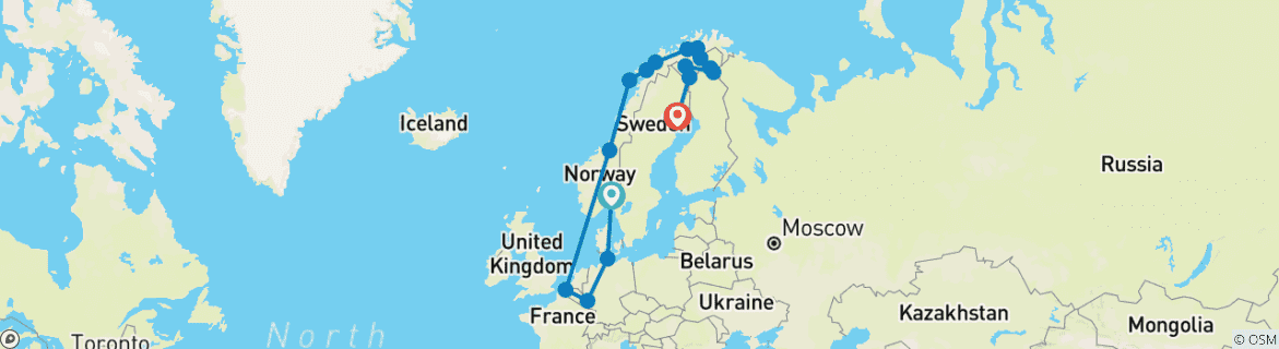 Mapa de Caleidoscopio de Noruega: de Oslo al Cabo Norte