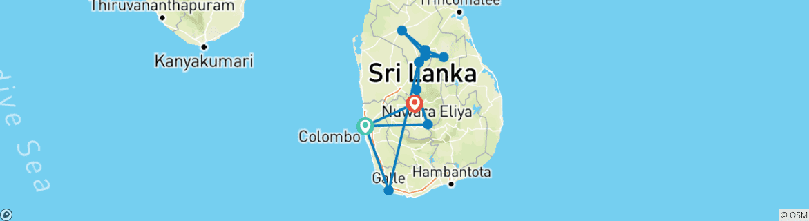 Kaart van Koninklijke steden van Sri Lanka (privérondleiding)