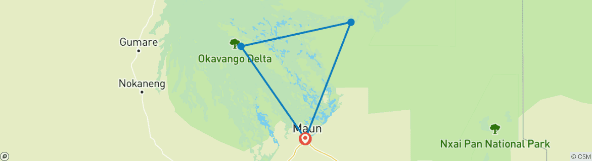 Map of Botswana's highlights with Okavango Delta