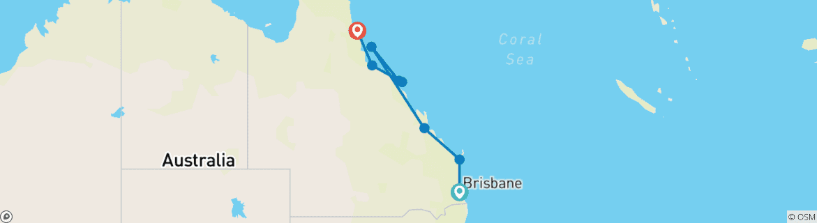 Mapa de Costa este e islas de ensueño (from Brisbane to Cairns)