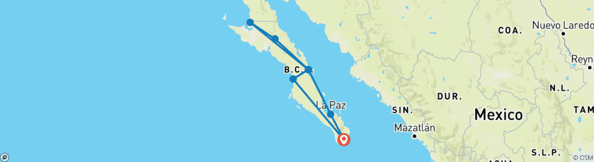 Map of Bus Tour Baja California