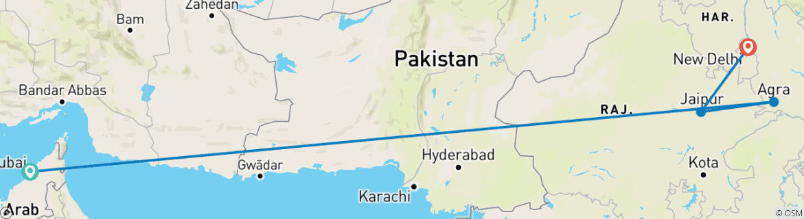 Map of Independent India: The Golden Triangle with Dubai