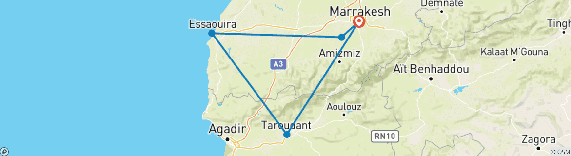 Karte mit der Reiseroute