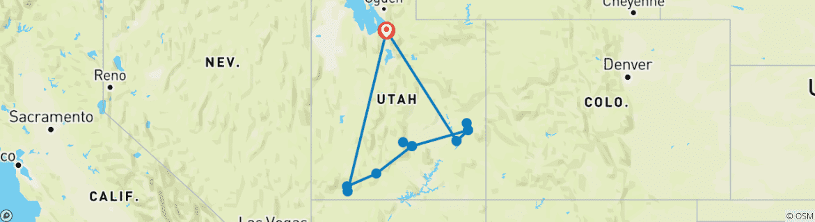 Karte von Utahs Mighty Five ab Salt Lake City 8 Tage