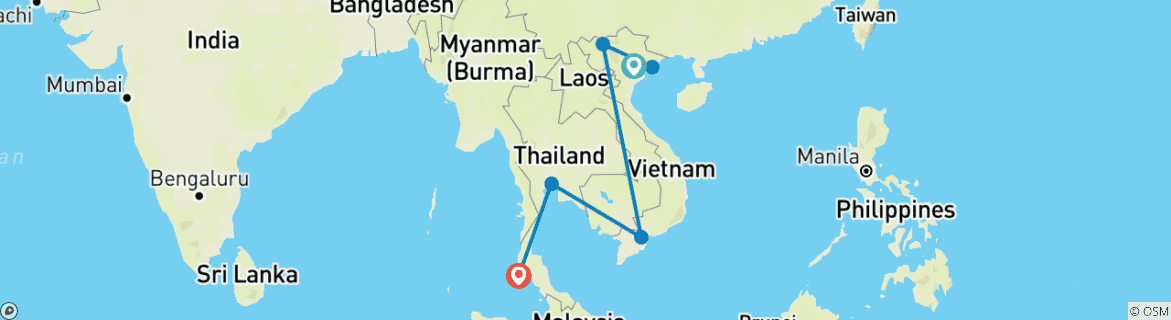 Karte von Vietnam & Thailand 14 Tage