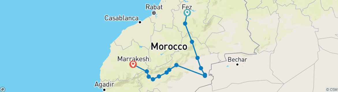 Image of a map showing the route of the tour