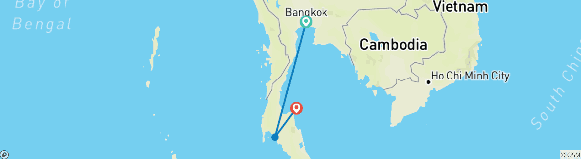 Map of Bangkok, Krabi & Samui Wonders: 10-Day Excursion - Private Tour