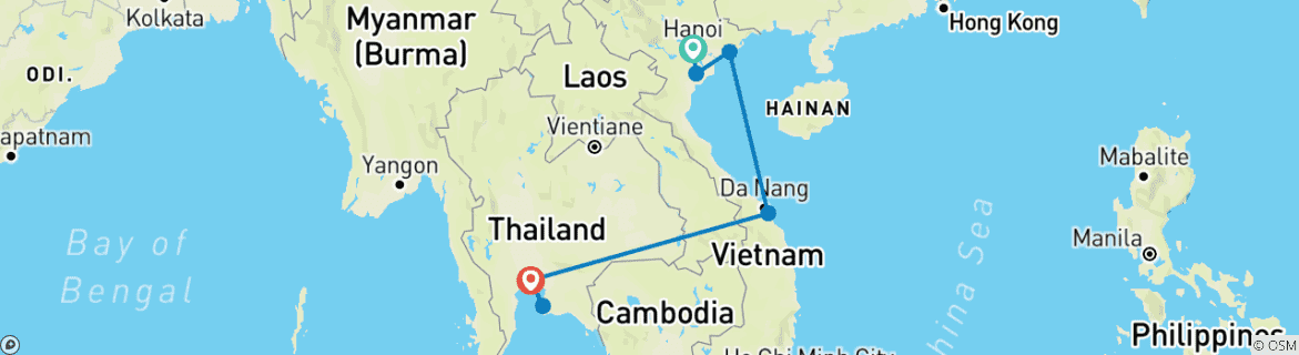 Karte von 14 Tage Grand Horizons Vietnam und Thailand